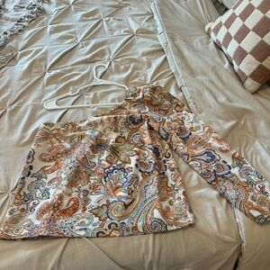 One-Shoulder Paisley Satin Top in Cream, Blue & Rust
